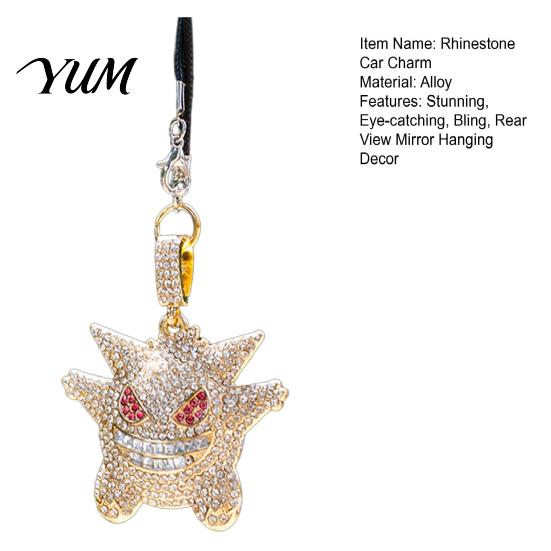 Cute Cartoon Auto Accessories Bling Car Accessories, Rhinestone Devil Rear View Mirror Three Dimensional Ornament Charm, Halloween Interior