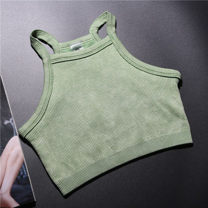 

Good Product Quality Rib Navel-Exposed Women Elastic Workout Clothes Washed grass green L