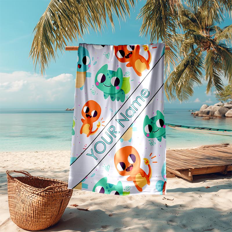 Personalized customized proof beach towel with Pokémon pattern - soft, absorbent,quick-drying,perfect swimming,camping&bathing