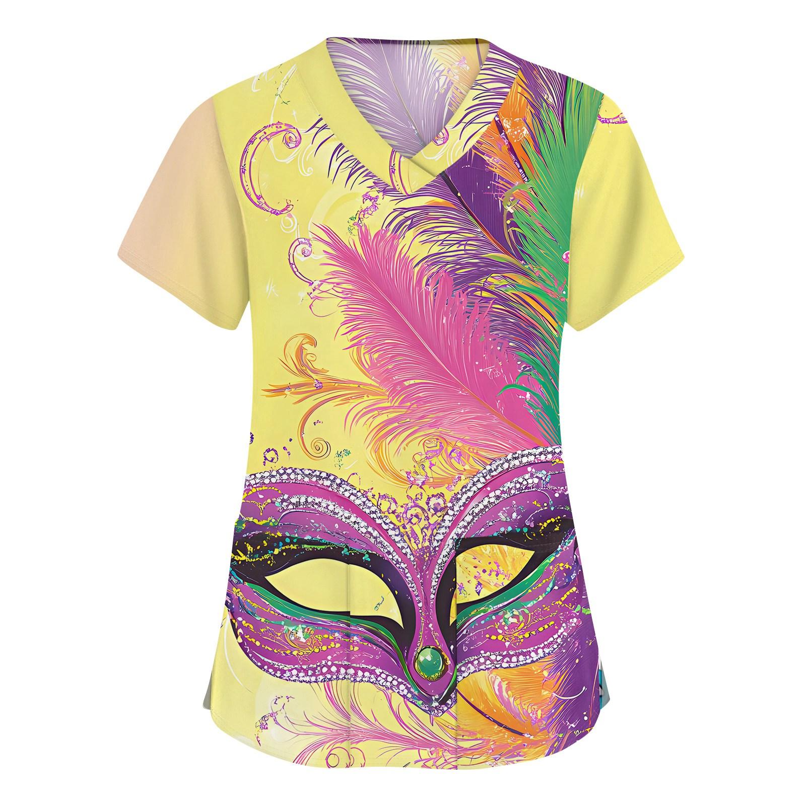 

Women s Fashion V-neck Short Sleeve Workwear With Pockets Printed Tops XL жёлтый