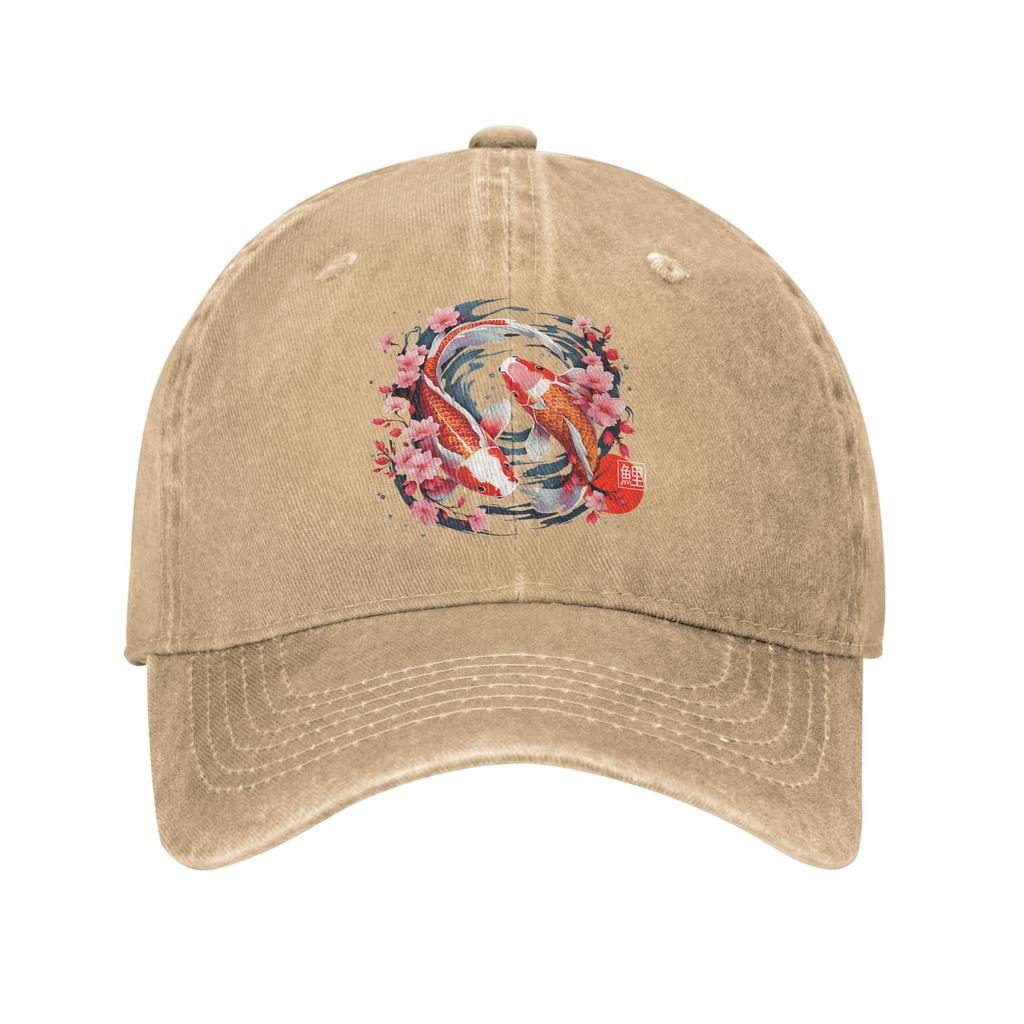 Carpe Koï Japonaise Fleur de Cerisier Casquettes de Baseball Décontractées Usées Lavées Snapback Style Unisexe Extérieur Été Chapeaux Casquette Cadeau