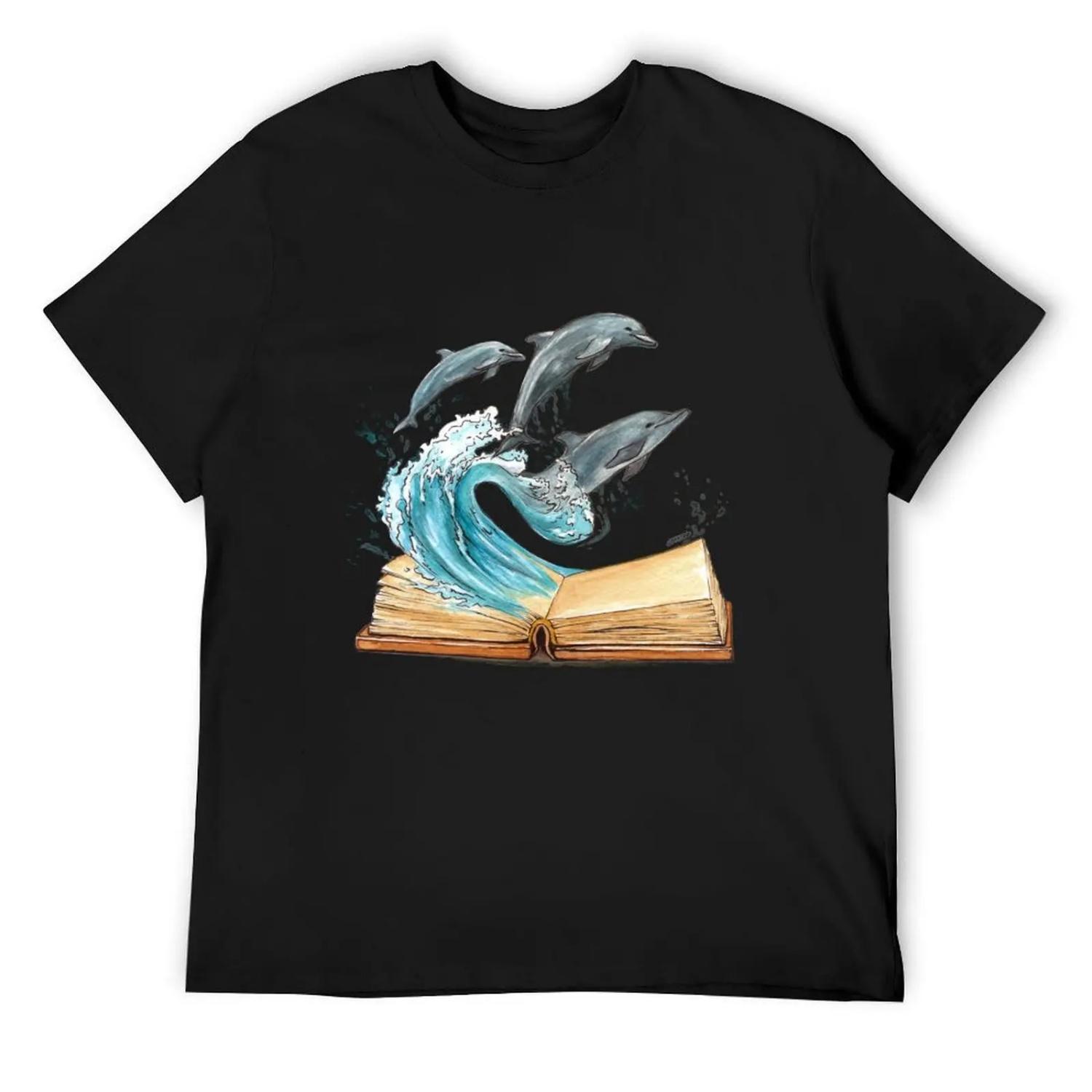 Dolphins jumping from old book Watercolor illustration T-Shirt Louboutins affliction shirts custom t shirt mens white t shirts S