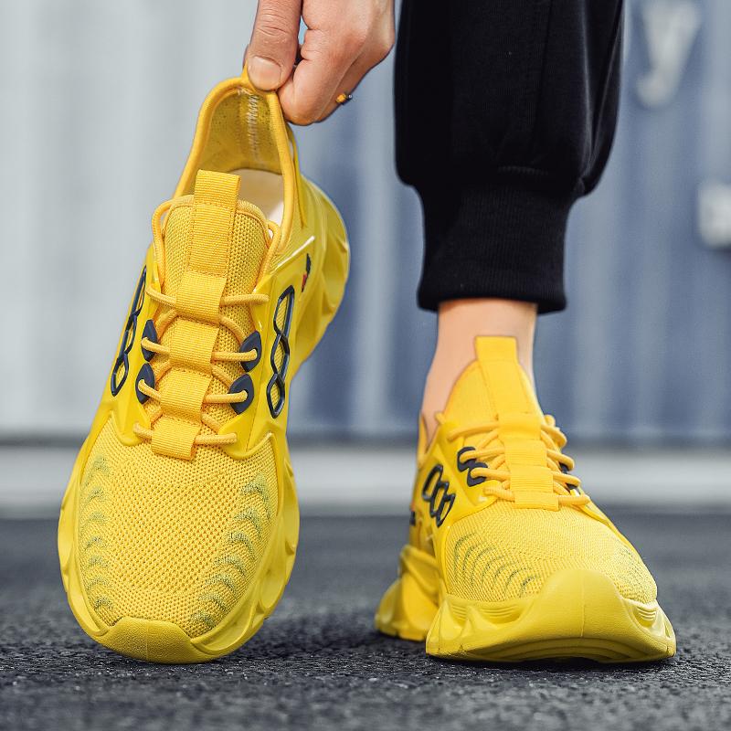 Men’s Black Yellow Sports Shoes Casual Running Shoes Students Lightweight Platform Elevator Sneakers Shoes Over Sized 46 47
