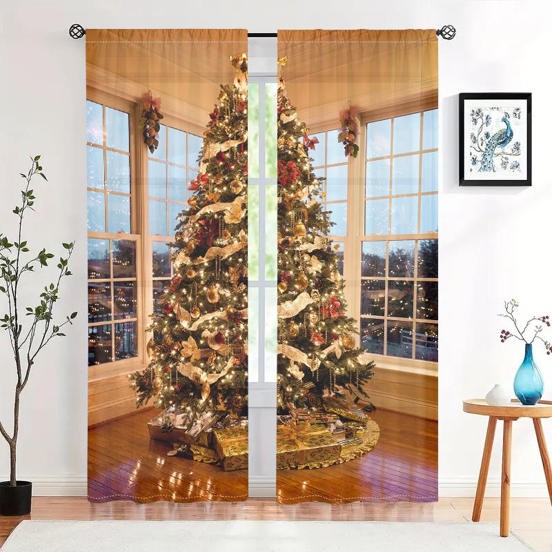 2 Pieces, Christmas Tree Curtains -30% Blackout - Suitable for Living Room, Bedroom, Kitchen, Home Decoration
