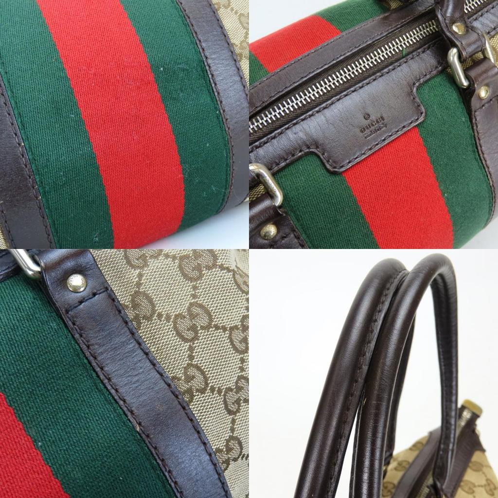 Used GUCCI Handbag Sherry Line 257341 GG Canvas/leather Beige Dark Brown