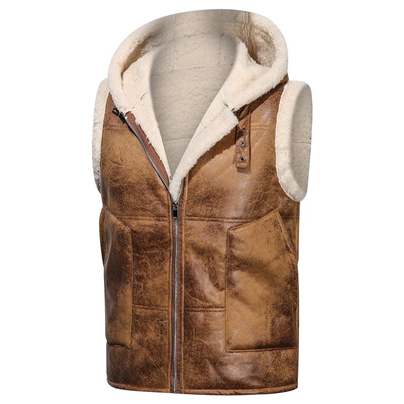 Mens High Quality Leather Jackets Winter Male Fleece Warm Vest Coats Men Stand Collar Army Thicken Waistcoats Clothing Mens Jack