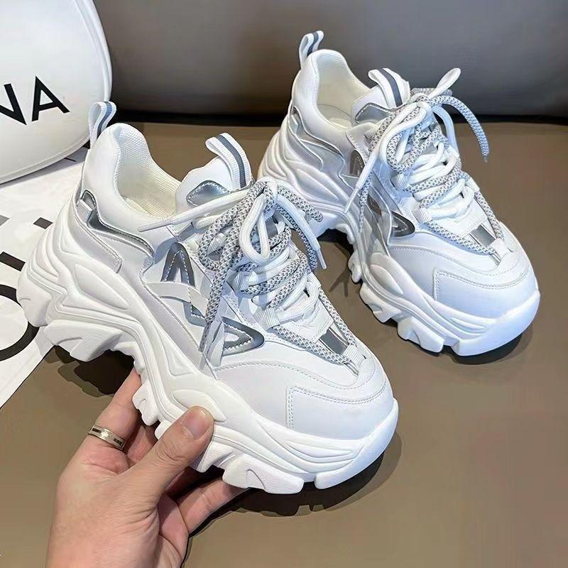 Cross Lace-up Dad‘s Shoes Female Spring Net Red Match Color Platform Shoes Heightening Sports Casual Shoes for Women