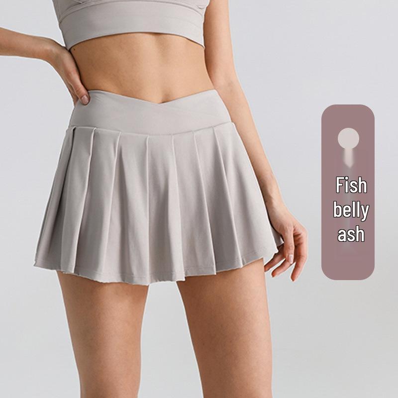 Solid Color High Waist Tummy Control Yoga Skirt - Women's Two-Piece Anti-Exposure Tennis Fitness Shorts