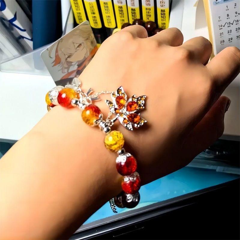 Anime Game Genshin Impact Kaedehara Kazuha Cosplay Bracelet Unisex Beaded Maple Leaf Pendant Bracelets Jewelry Party Accessories