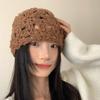 Hollow Knitted Pullover Hat Solid Color Beanies Cap Sweet Crochet Flower Hat  Girls