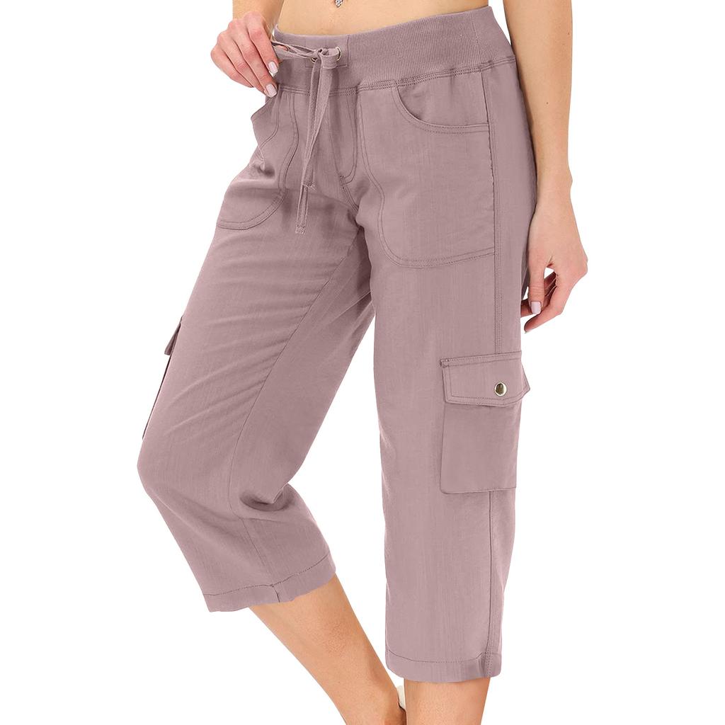 Caprihosen für Damen mit Taschen, lockere Passform, lässige Hose, elegante, leichte Baggy-Cargohose für Damen zum Wandern