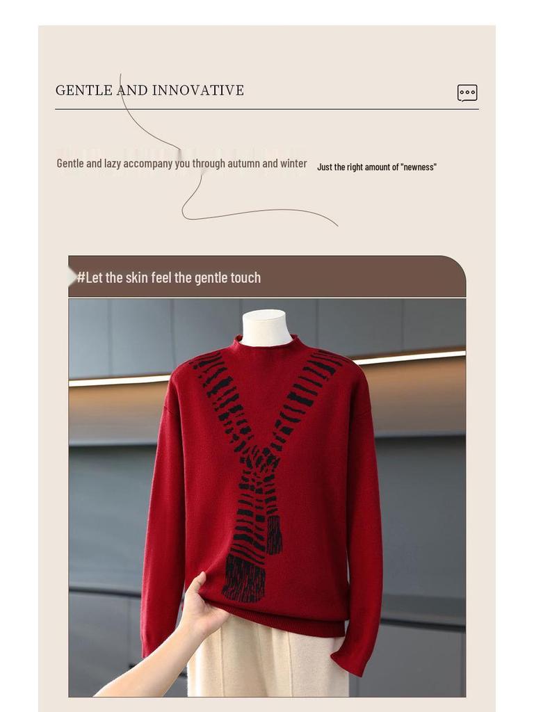 2025 New Autumn Women's High-Neck Knit Sweater for Middle-Aged Fashion