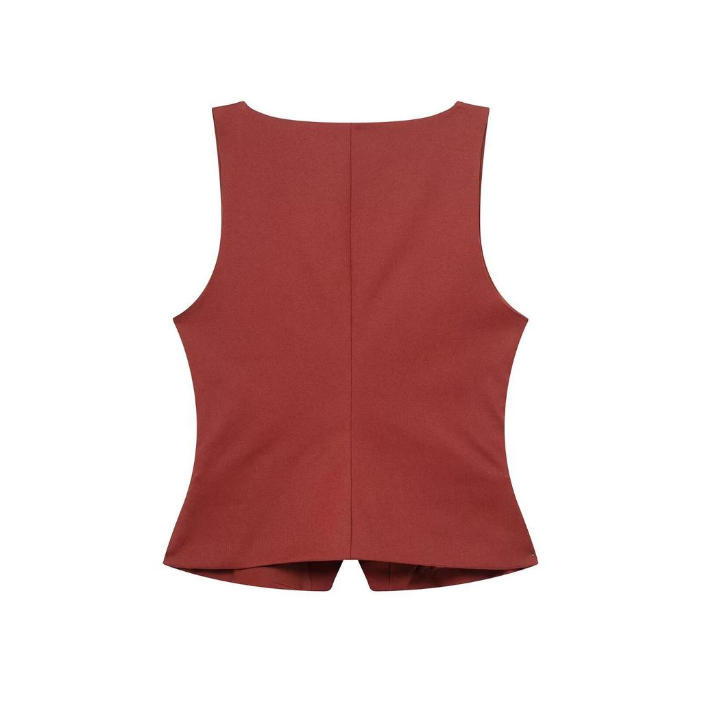 TAOP&ZA Spring/Summer Women's Double-Breasted Square Neck Slim Sleeveless Vest Top