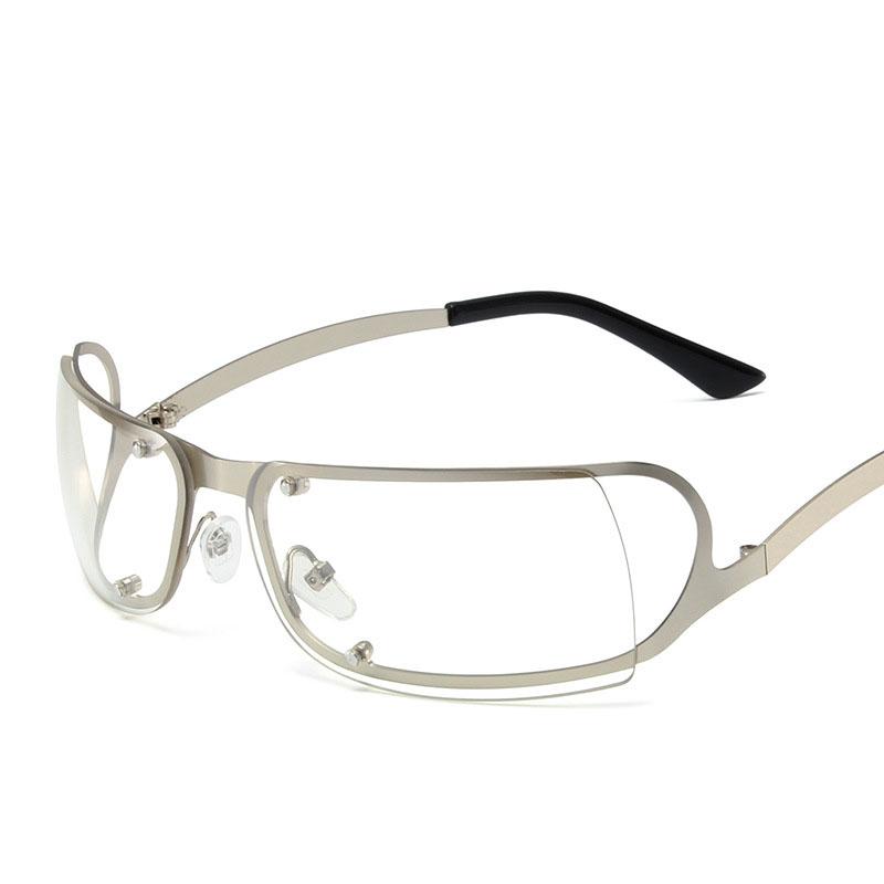 

Модные солнцезащитные очки без оправы Y2K для женщин и мужчин, модные солнцезащитные очки с запахом, очки в стиле панк, прямоугольные спортивные очки серебро белый