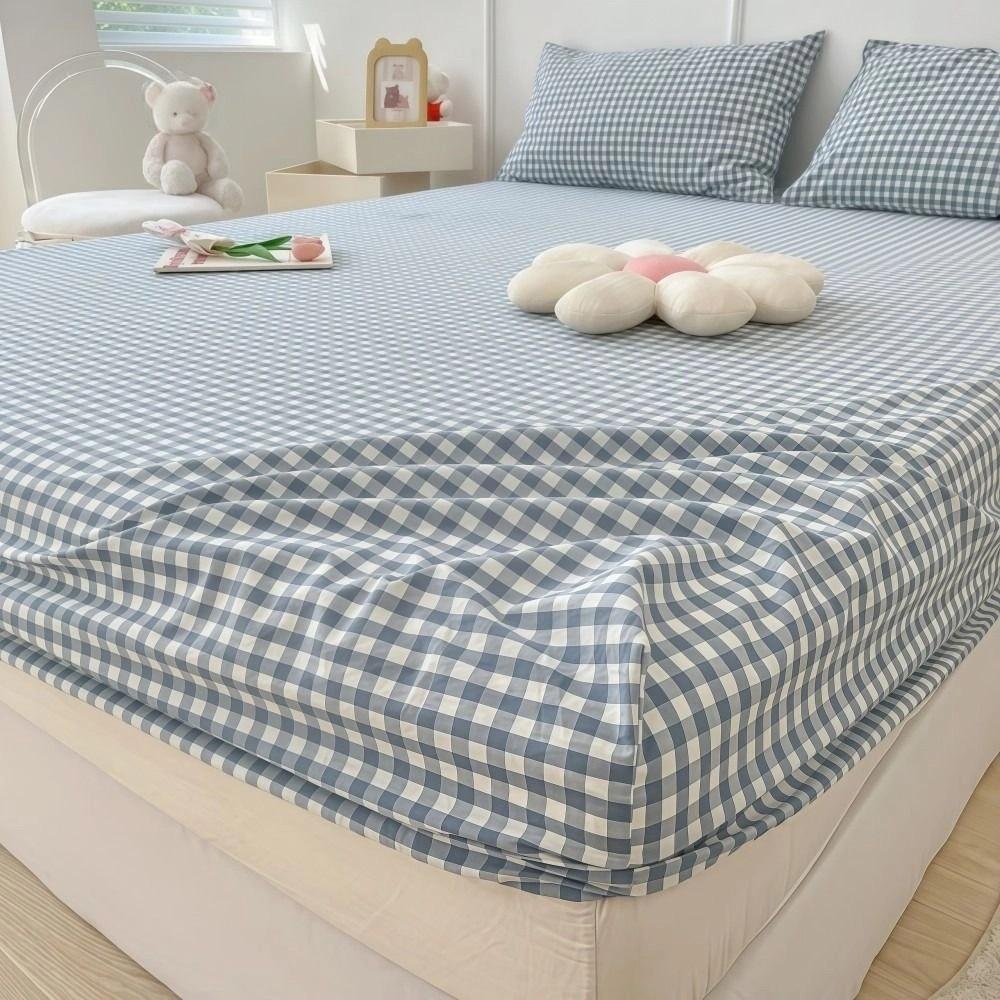 Thicken Non Slip Fitted Sheet 120/150/180cm Plaid Style Bed Cover Elastic Band Washed Cotton Elastic Bedsheet Home Bedroom Use
