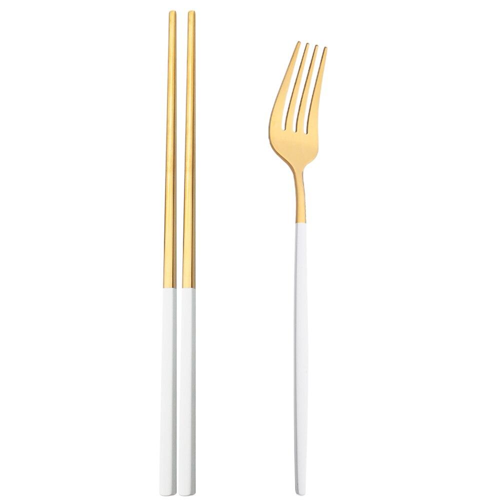 Black Stainless Steel Set Cutlery Dinner Fork Chopsticks Portable Dinnerware Set 2Pcs Silverware Western Kitchen Home Tableware