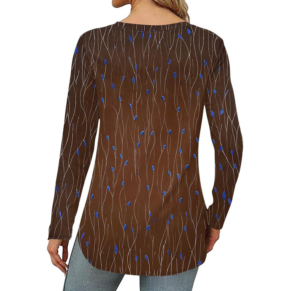 Damen T-Shirt mit Rundhalsausschnitt, lockerer Schnitt, langärmelig, Top, Pullover