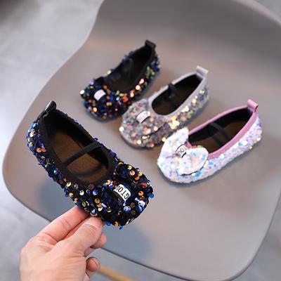 Mädchenschuhe Kinder Glitzer Lederschuhe für Hochzeit Bühnenparty Pailletten Bling Glänzend mit Schleife Prinzessin Weiche Kinder Flats