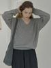 AVANT-G V-Neck Oversized Knit Pullover - Gray