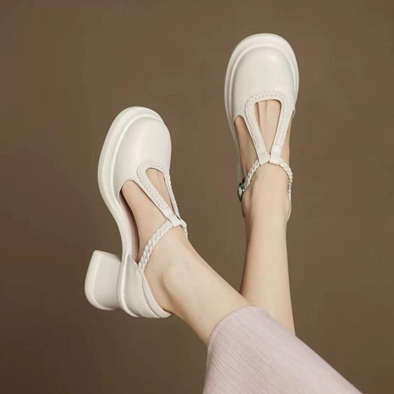 Fashion Baotou Sandals Platform Bag Heel Kitten Heel T-Buckle Shallow Mouth Platform Block Heel Summer Women's Shoes