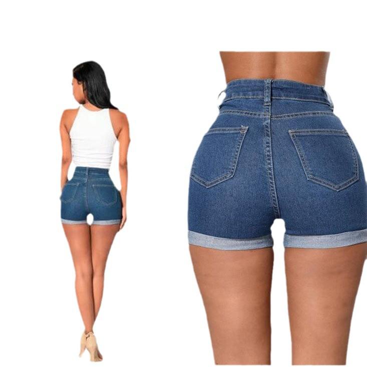 2025 European American Women's Sexy Rolled Hem Denim Shorts