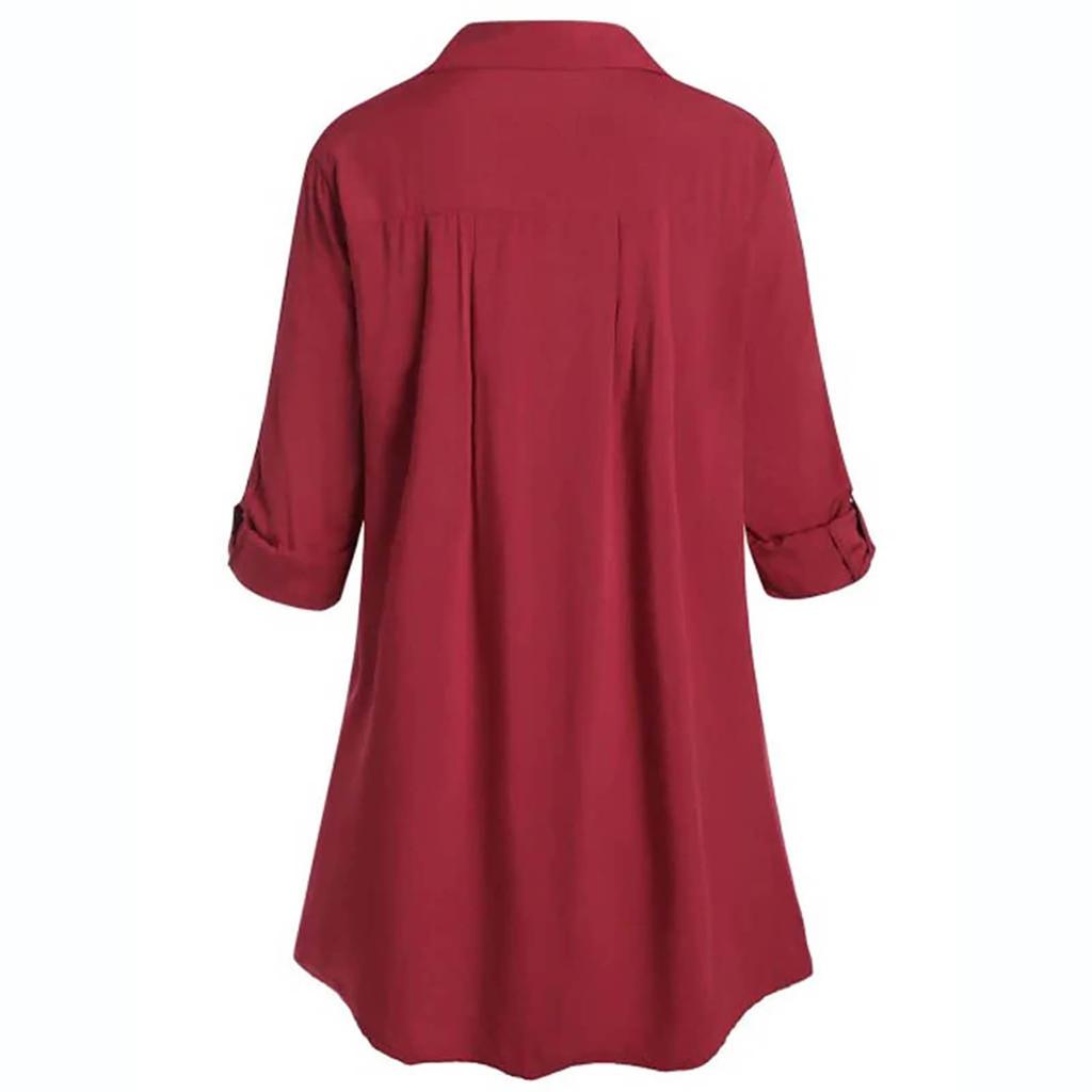 Women's Fashion Loose Casual Plus Size Lace V-Neck Button Down Long Sleeve Shirt
