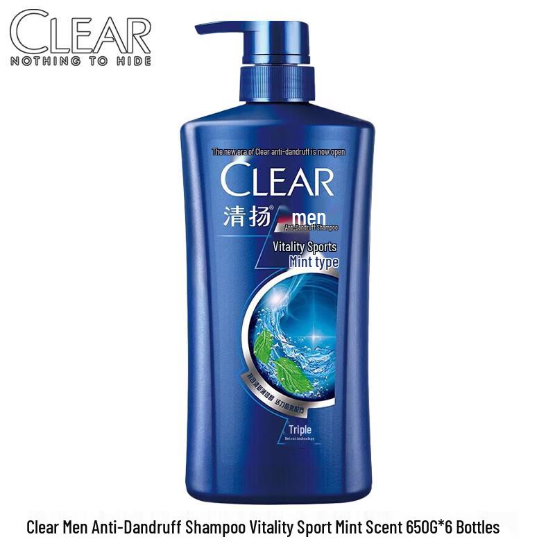 

Clear Hair Anti-Dandruff Shampoo, Energizing Sport Mint, 6 x 650g Pack