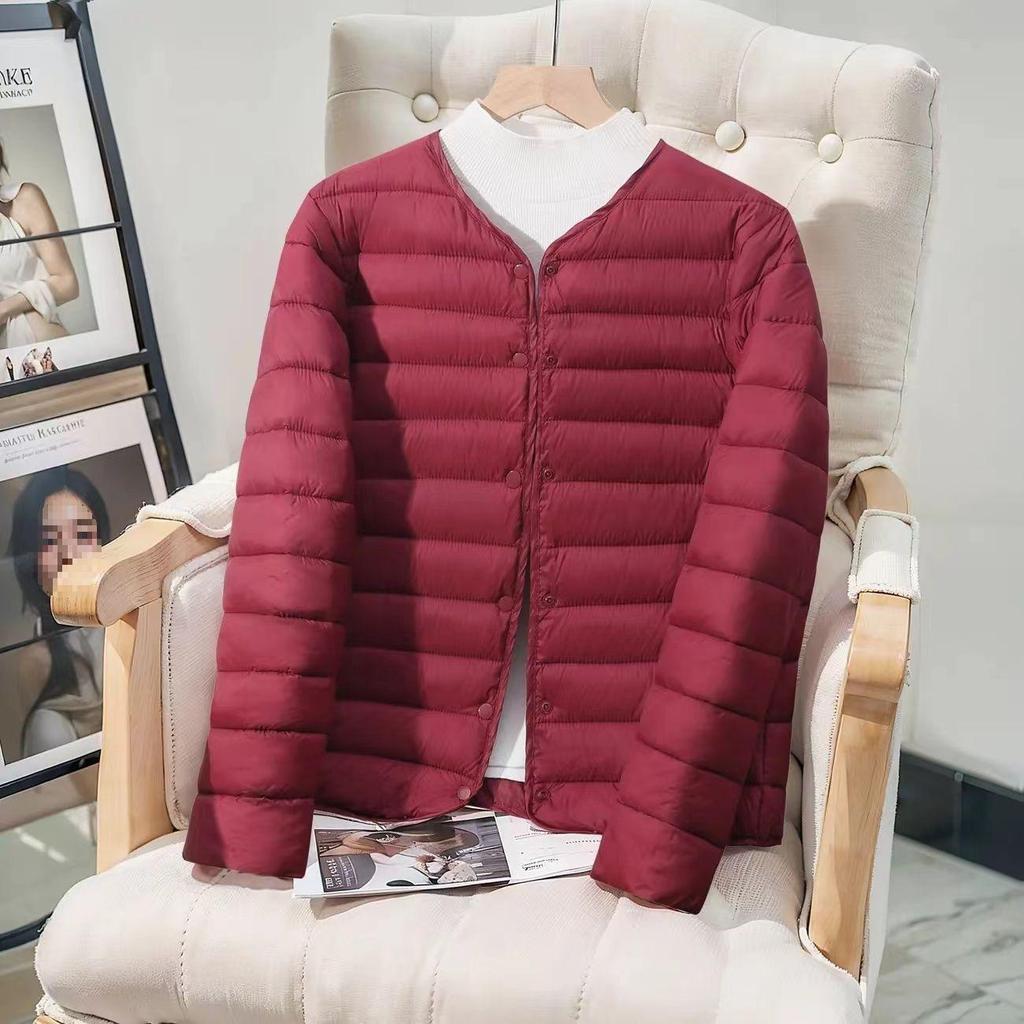 Nowa Lekka Damska Kurtka Puchowa Slim - Krótka, Ciepła, Bawełniany Płaszcz z Okrągłym Dekoltem na Jesień i Zimę