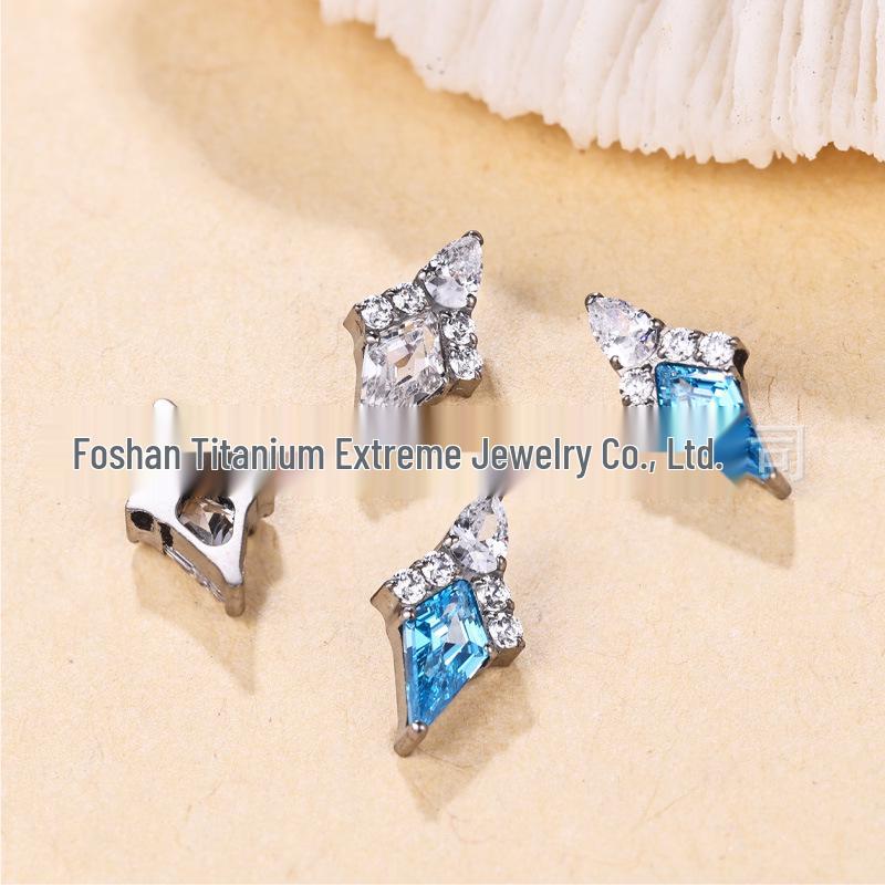 Titanium Alloy Rhombus Zirconium Ear, Lip, and Tongue Piercing Studs