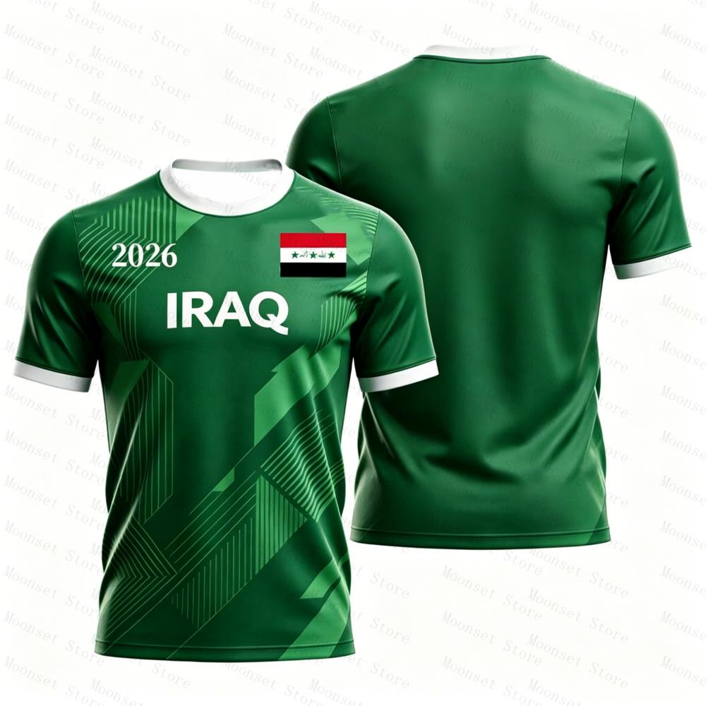 

2026 Iraq Flag Print Men s T-Shirt Green Football Tops Jersey Casual Short Sleeve Tee Shirt Sports Fans Daily Wear Kids Tshirt 170