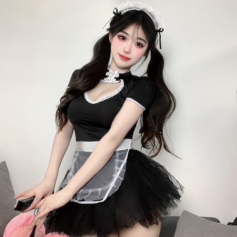 Sex lingerie new retro cheongsam maid uniform dress pure lust sexy cos maid apron set