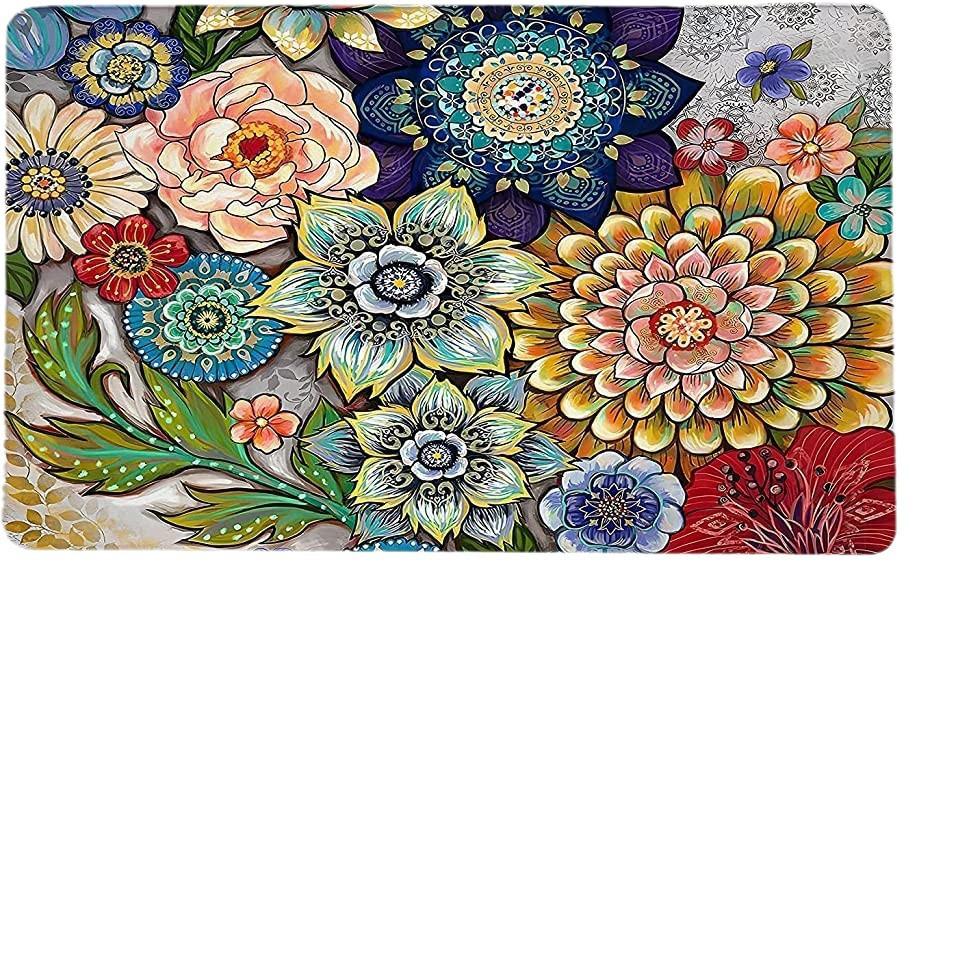 Floral Long Runner Kitchen & Entryway Doormat - Dirt-Resistant Decorative Floor Mat