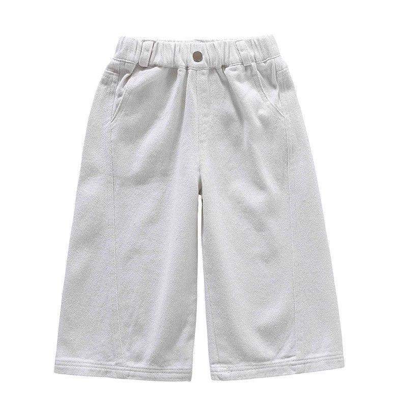 2025 New Girls' White Jeans: Korean Style Loose Wide-Leg Children's Straight-Leg Pants for Spring & Autumn