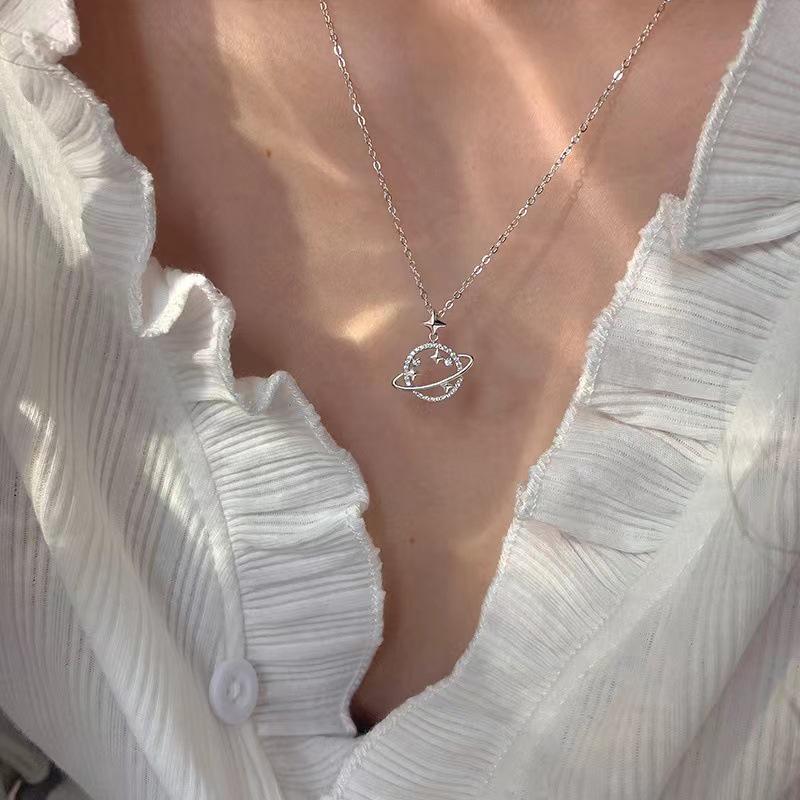 Shining Planet Necklace: Women s Chic Design, Light Luxury, Versatile Personality, Simple Cool Style Clavicle Chain