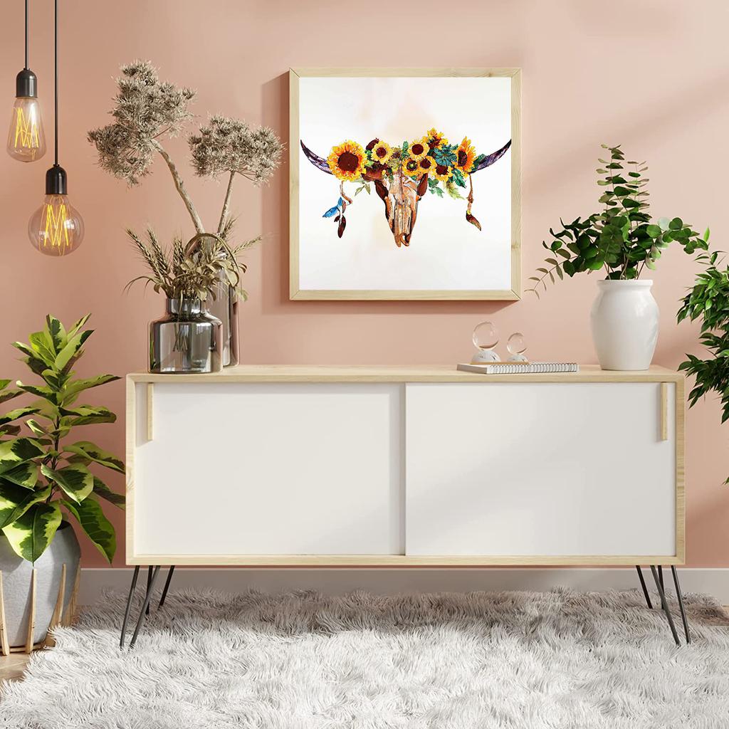 DIY Diamond Painting Cow Head with Flowers Cross Stitch Kit Mosaic Art Diamond Painting Full Circle/Square Diamond Home Decoration