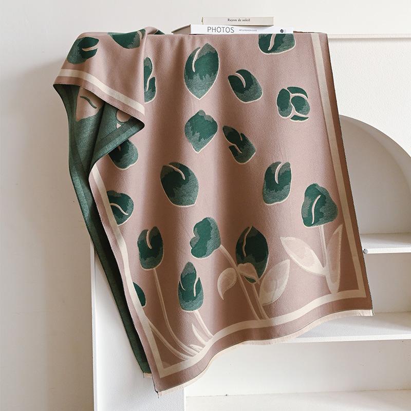 Tulip Printing Double-Sided Two-Color Women'S Imitation Cashmere Thermal Scarf Small Fragrance Air Conditioner Shawl