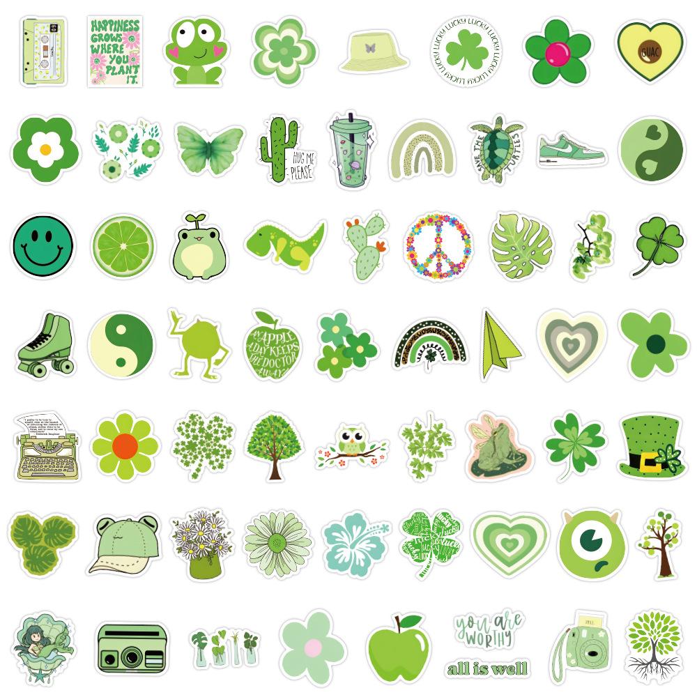 60 New Green Small Fresh Graffiti Stickers Decorate Suitcase Notebook Waterproof Stickers