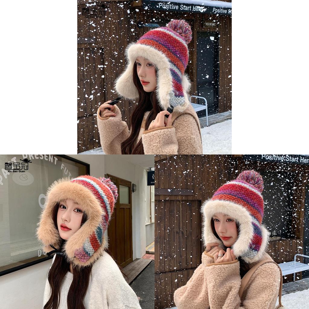 Winter Knitted Hat With Ear Cover For Women Casual Fashion Outdoor Accessory