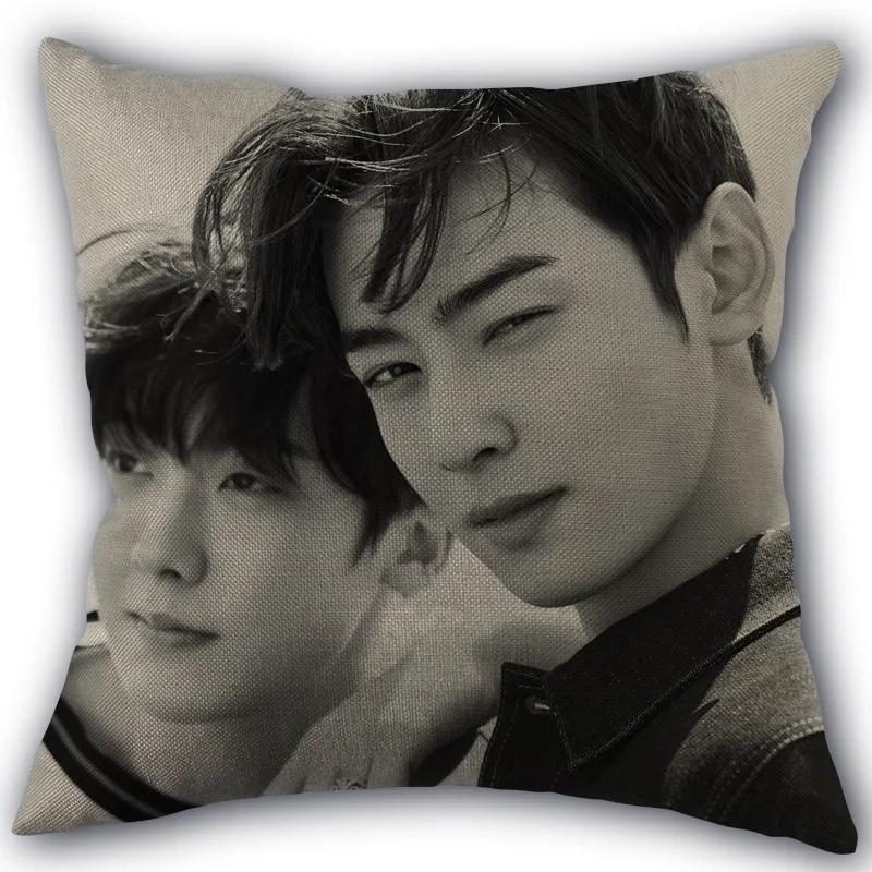 Kpop Cha EunWoo Pillowcase New Cotton Linen Fabric Square Zipper Pillowcase 45X45 Wedding Decorative Pillow cover