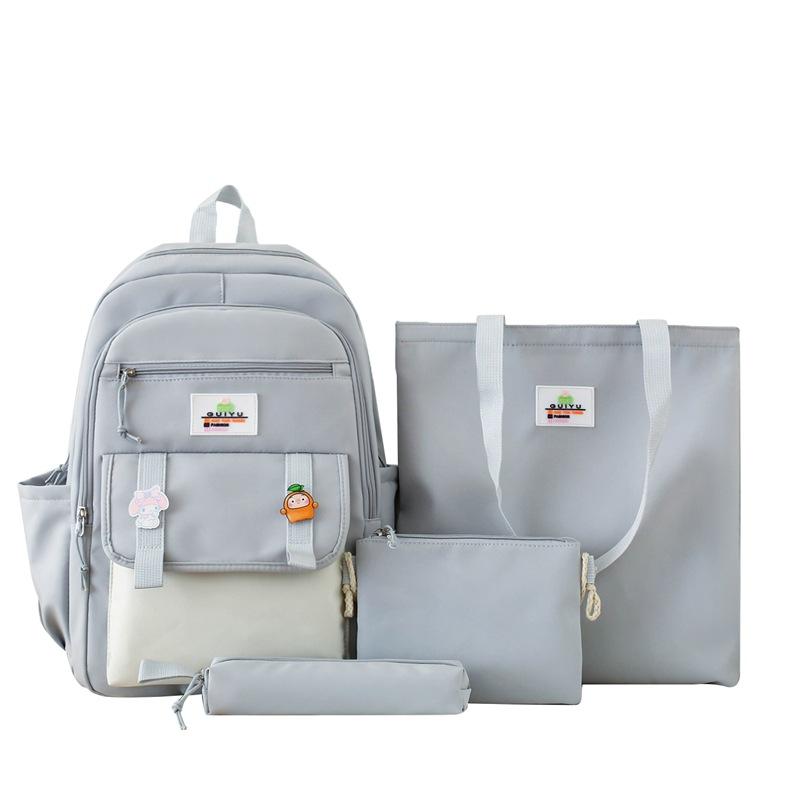 Four-Piece Backpack Set Student Schoolbag Stitching Contrast Color Campus Backpack Large Capacity Backpack for Primary and Secondary School Students