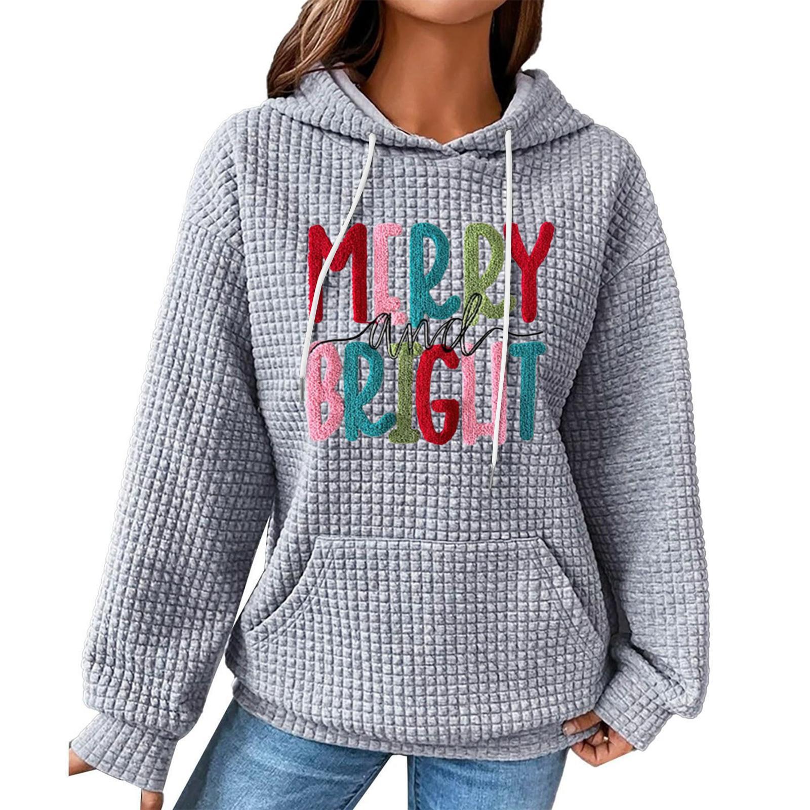 

Женский модный свободный пуловер с капюшоном, длинными рукавами, клетчатый свитшот с кулиской, со спущенным плечом, карманом, рождественским принтом L