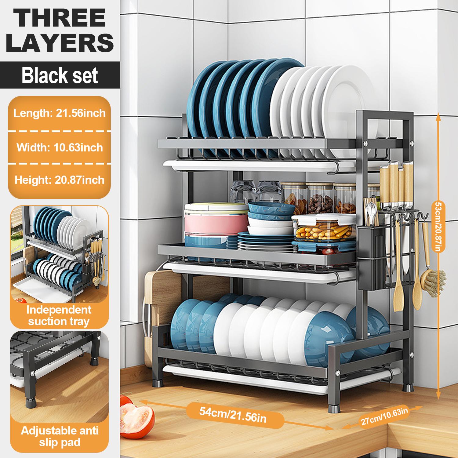 

3-уровневая сушилка для посуды, кухонный органайзер, полка с крылом, столешница, держатель для хранения столовых приборов, сушилка