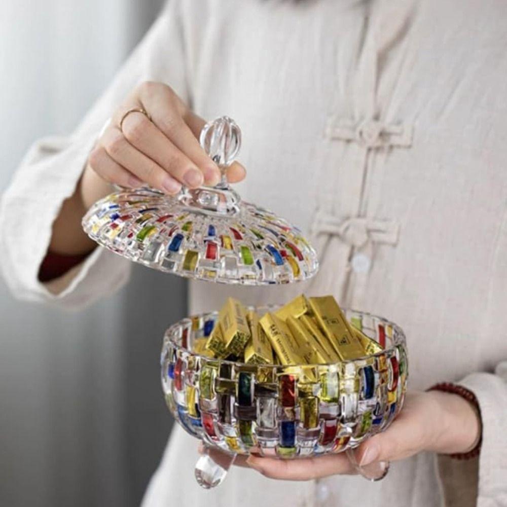 Elegantes Glas Europäischer Stil Süßigkeitenglas Staubdicht mit Deckel Halloween Süßigkeiten Aufbewahrungsbox Bunte Obstschale Nuss