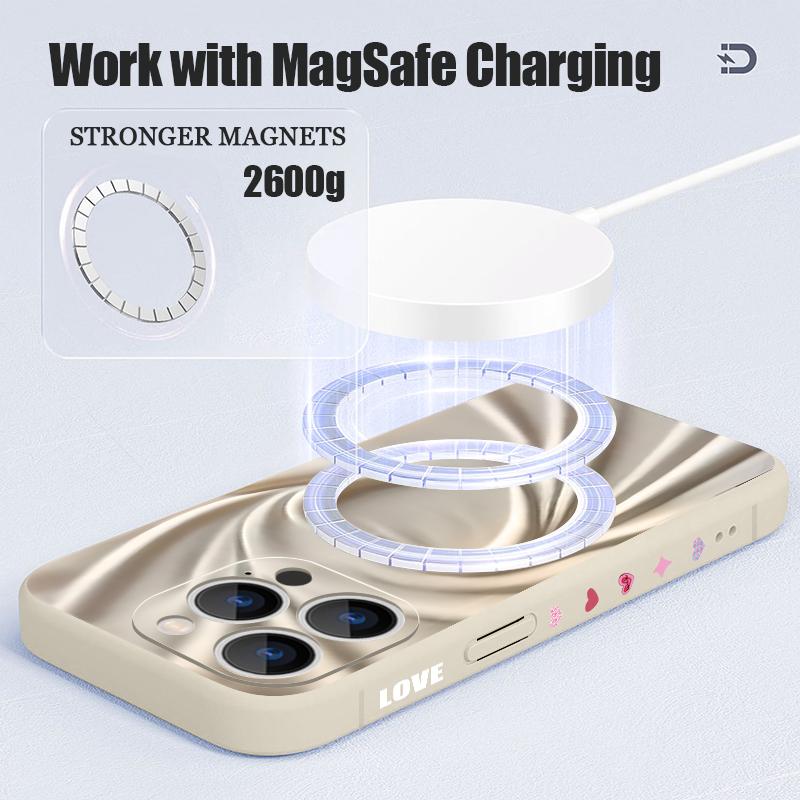 For iPhone 17 Pro Max Case Luxury Love Hearts Pattern Magnetic For Magsafe Soft Cover For iPhone 16 15 14 13 Pro Max 17E 16E