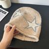 Американский стиль Мешковатая шапка-бини С отворотом Ретро Дизайн со звездами Вязаная шапка Для большой головы Мягкая пряжа Комфортная посадка