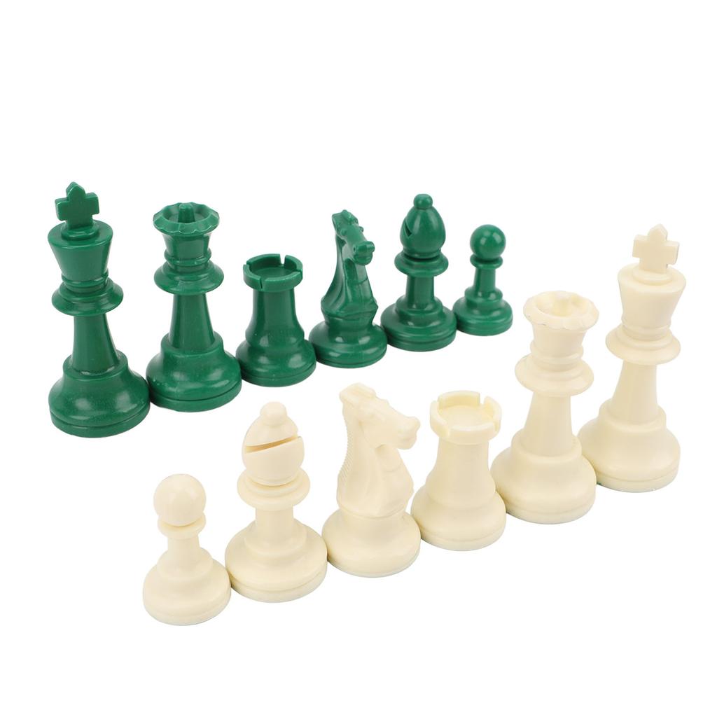 32PCS International Chess Pieces Green and White Chess Figures Felt Bottom Plastic Chess Figurine