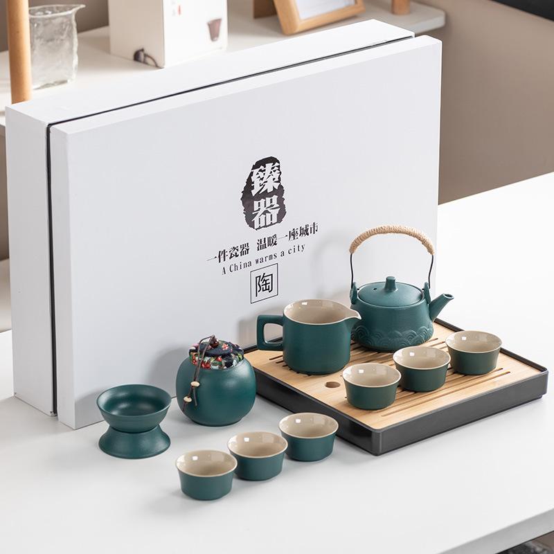 Black Pottery Kung Fu Tea Set Cover Bowl Teapot Tea Cup Tea Set Accessories Complete Tea Tray Business Gifts High-end Gift Box