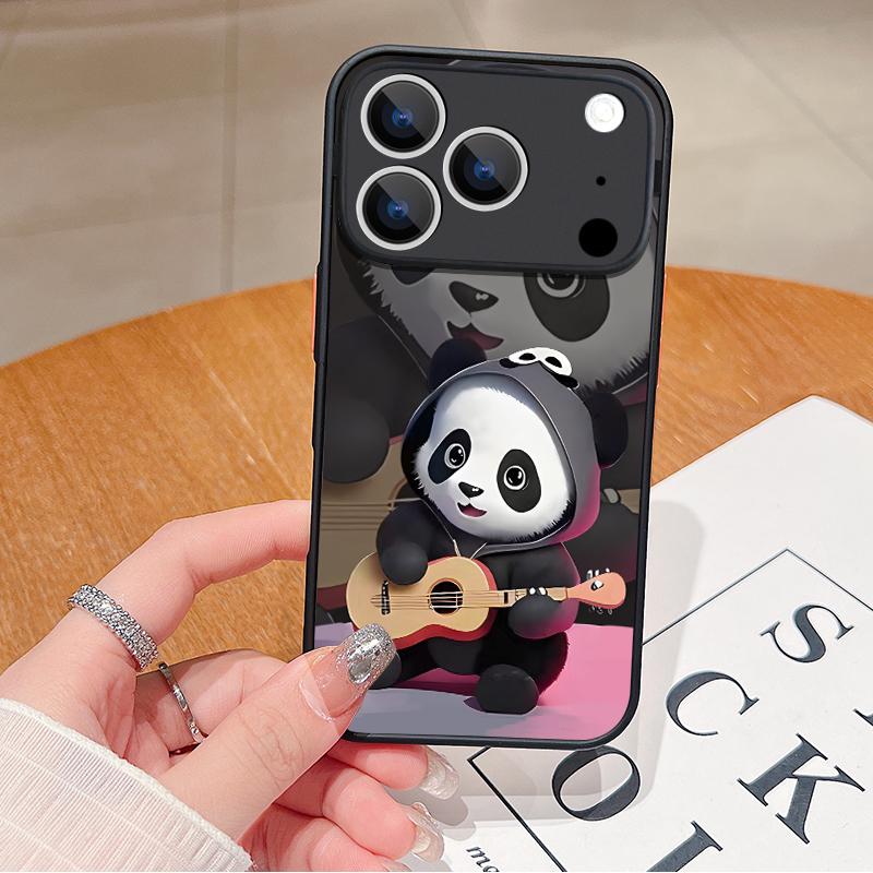 

Чехол для телефона с мультяшным рисунком панды для iPhone Air 16e 17 16 15 14 17 Pro Max 13 16e Противоударный Жесткий ПК Мягкий край ТПУ Чехол iPhone 11 серый