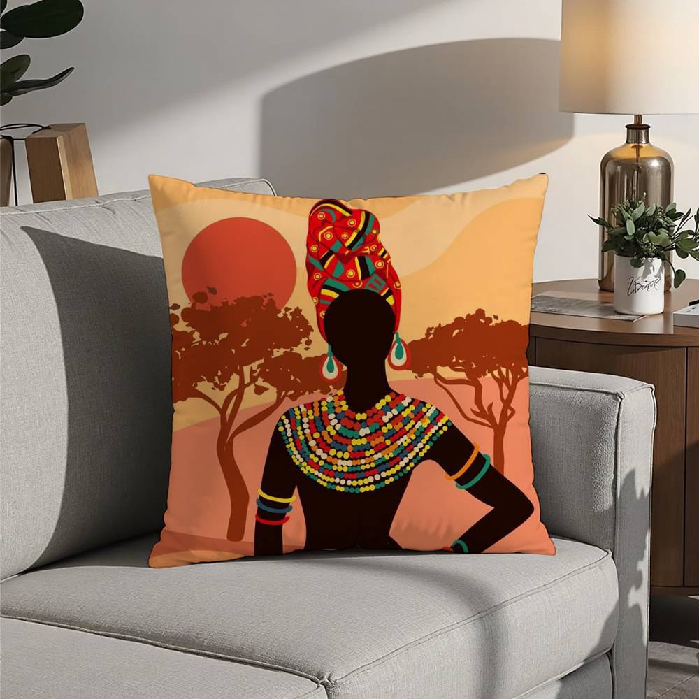 African Women Pillow Case 3D Print Polyester Fiber 40*40cm Home Sofa Throw Decoration Festival Gift