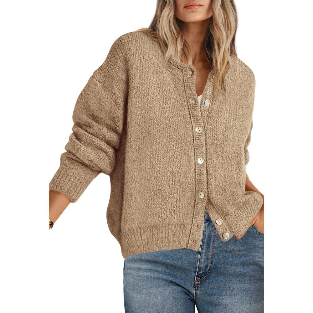 Women Loose Fit Long Sleeve Button Front Knit Cardigan